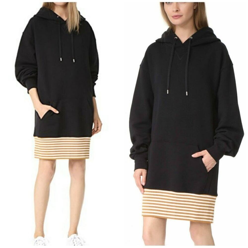 Public School New York Oversized Hoodie Sweatshirt Dress Black Striped Medium